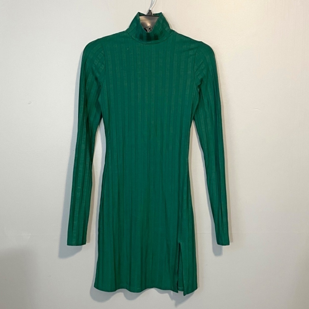 Last Chance! New Reformation Libra Tencel Ribbed Mockneck Dress Emerald Green XS - Picture 3 of 8